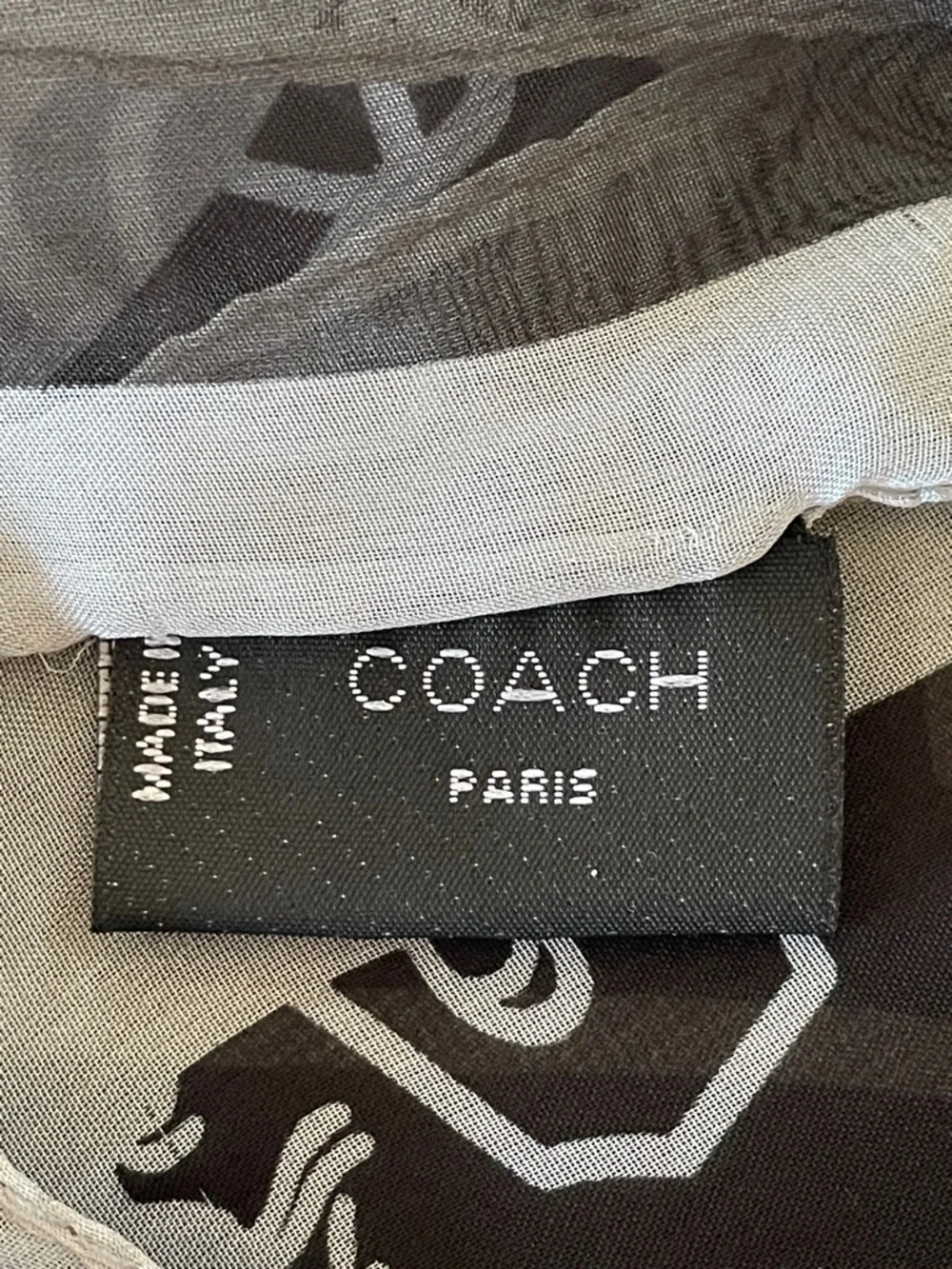 COACH Black and White Logo Horse & Carriage Print Silk Oblong Scarf